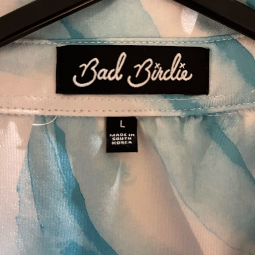 Blue Green Swirl Bad Birdie Swept Tobacco Road Pinehurst Area Golf polo shirt L - Picture 5 of 7